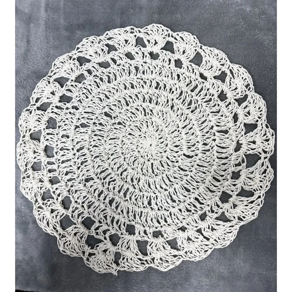 Crochet Table Placemat Round Set of 4 Rustic Country Cottage Core Fall Autumn